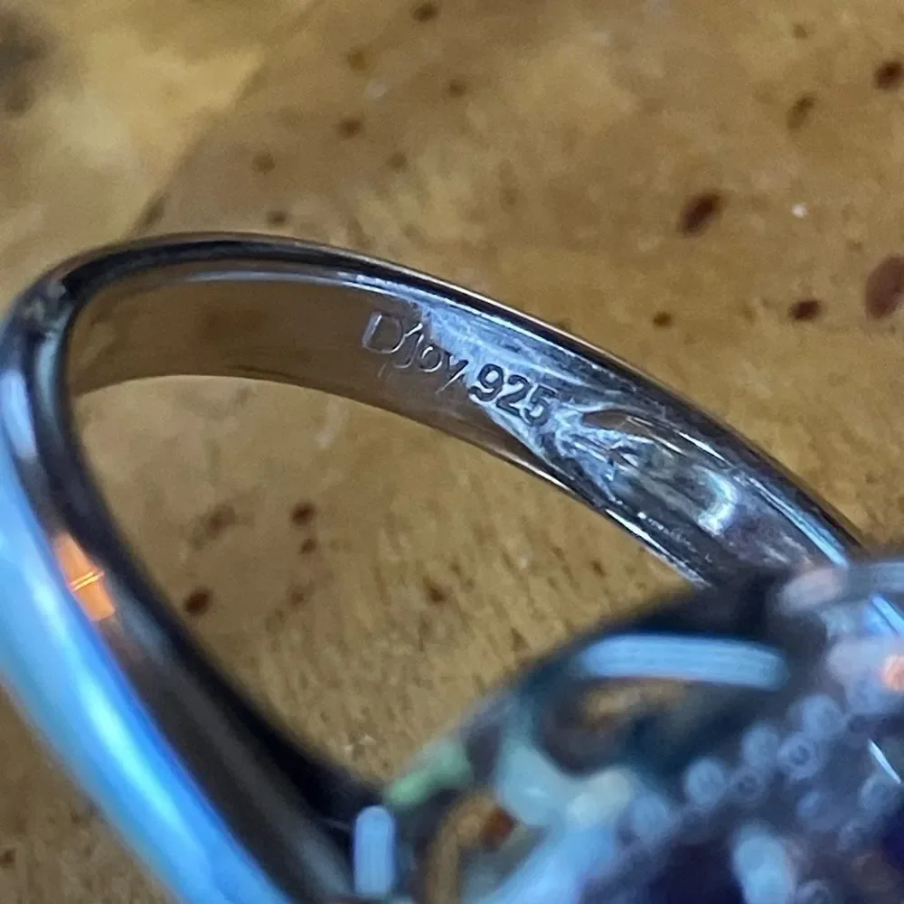 Natural Amethyst White Zircon Sterling Silver Cocktail Ring Size 7